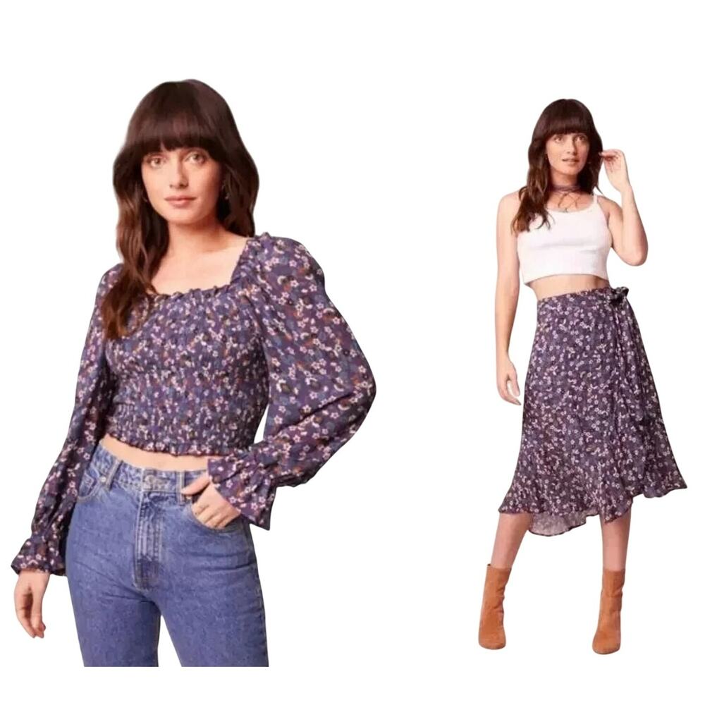 Band of the Free Purple Floral Cropped Top and Wrap Skirt, Women's Size M